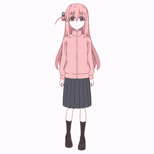 a drawing of a girl with pink hair wearing a pink jacket