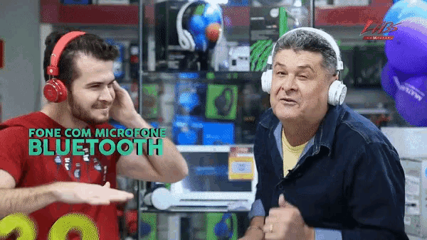 a man wearing headphones with the words fone com microfone bluetooth on the bottom