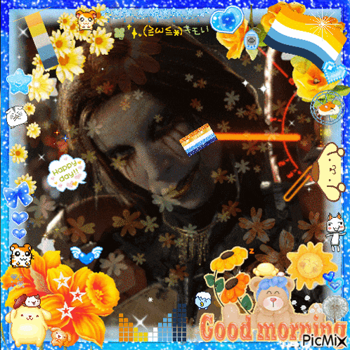 a picture of a man with flowers and the words good morning picmix