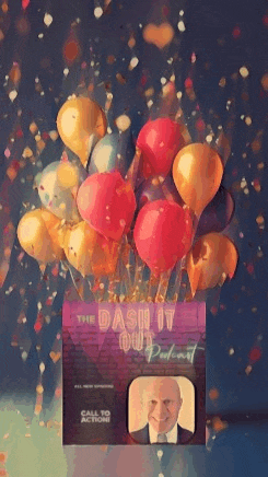 a book called the dash it out podcast with balloons coming out of it