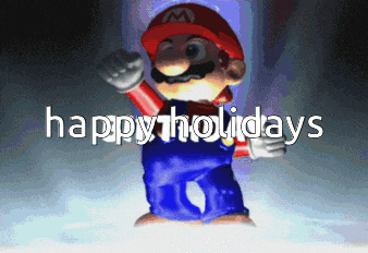 a mario video game character with the words happy holidays written below him