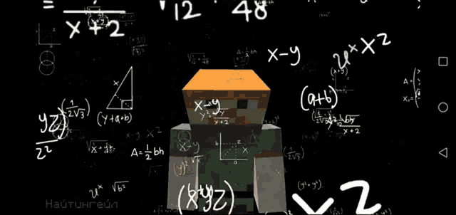 a minecraft character is surrounded by mathematical equations including the equation x-y