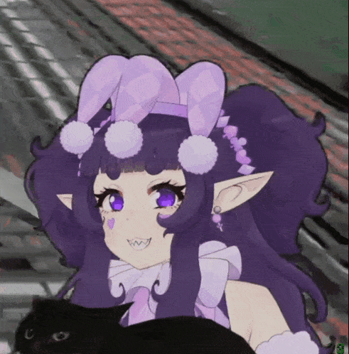 a drawing of a girl with purple hair and bunny ears