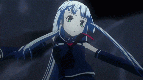 a girl with long white hair and green eyes is wearing a school uniform