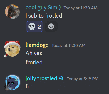 a screenshot of a conversation between liamdoge and cool guy sim