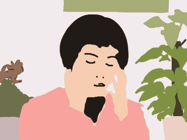a drawing of a man with his eyes closed and his hand on his face