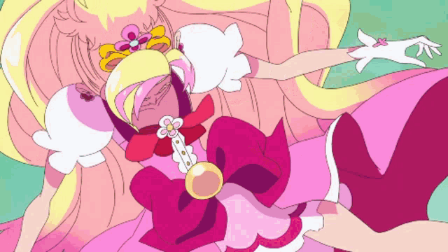 a cartoon drawing of a girl in a pink dress with a flower on her head