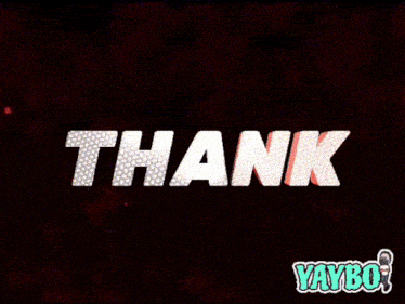 the word thank is displayed on a red and black background