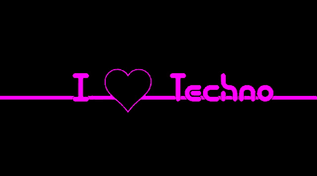 a pink line with the words i love techno and a heart