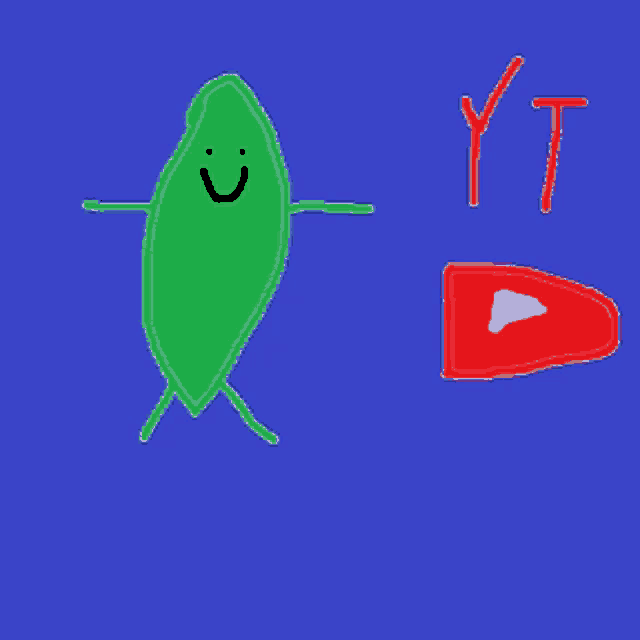 a drawing of a green leaf with a smiley face and a youtube play button