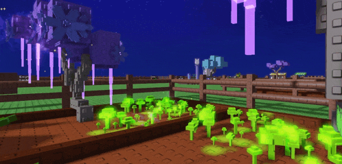 a computer generated image of a fenced in area with green plants