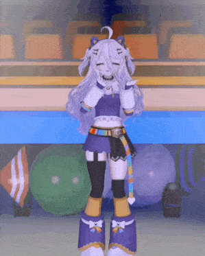 a cartoon character is standing in a bowling alley