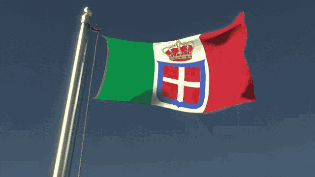 a red white and green flag with a cross and a crown on it