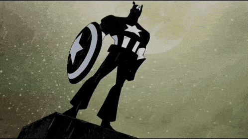 a silhouette of captain america holding a shield in the rain