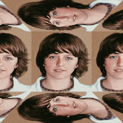 a collage of images of a young boy with brown hair and blue eyes