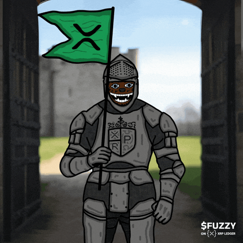 a cartoon of a knight holding a green flag with a cross on it