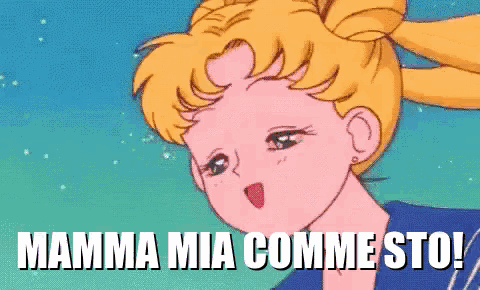 a picture of a girl with the words mamma mia comme sto
