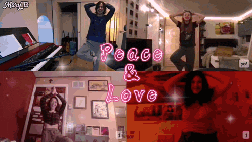 a collage of images with the words peace & love on the bottom