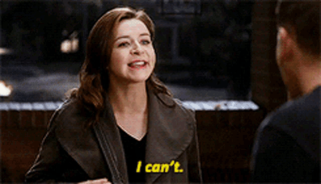 a woman is talking to a man and says i can 't .