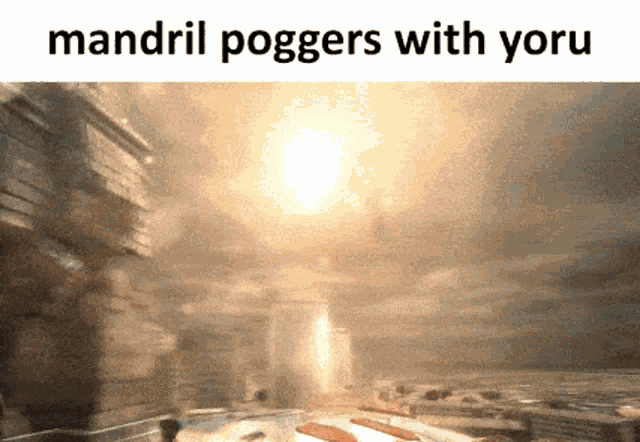 a picture of a city with the words " mandril poggers with you "