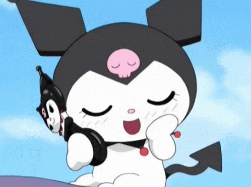 a cartoon character is talking on a cell phone with headphones on .