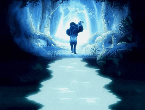 a cartoon drawing of a horse standing in the middle of a river
