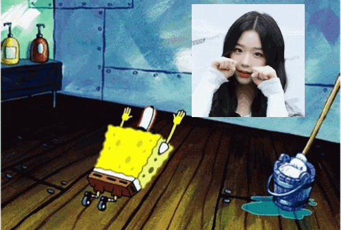 a cartoon of spongebob and a girl with a mop