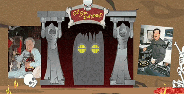 a cartoon illustration of el gran infierno with a skull and skeletons