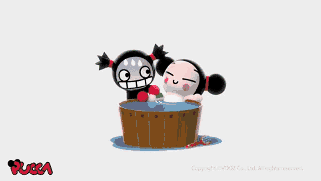 a cartoon character named pucca is bathing in a tub