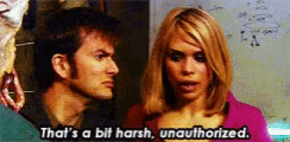 a woman says that 's a bit harsh unauthorized in front of a man