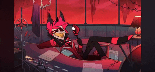 a cartoon character is laying on a desk with his feet up