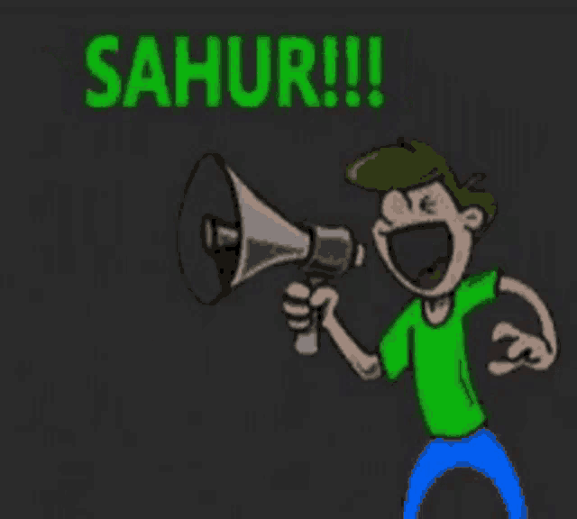 a cartoon of a man shouting into a megaphone with the word sahur written above him
