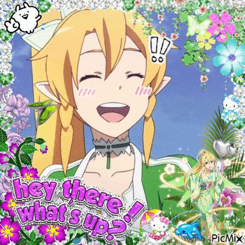 a picture of an anime girl with the words hey there what 's up