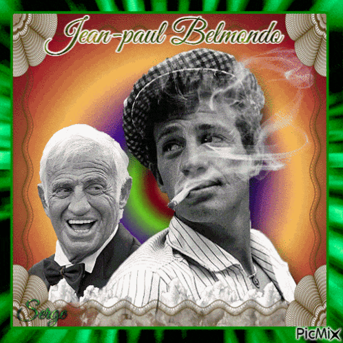 a picture of a man smoking a cigarette with the name jean-paul belmonde above him