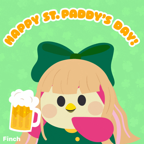 a girl holding a mug of beer with the words happy st. paddy 's day written above her