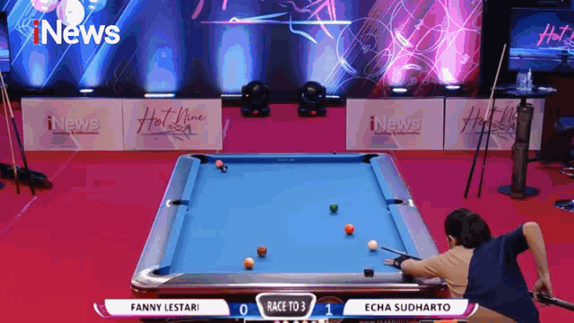 fanny lestari is playing pool against echa sudharto