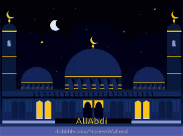 a cartoon drawing of a mosque with the name aliabdi on the bottom
