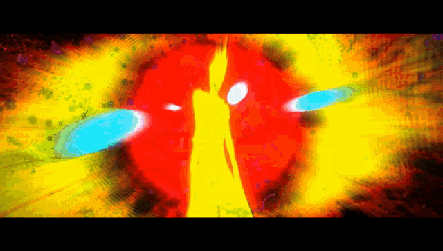 a colorful painting with a yellow and red circle in the middle