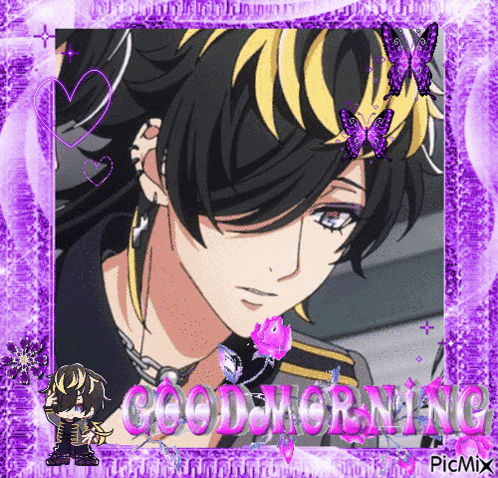 a picture of an anime character with the words good morning