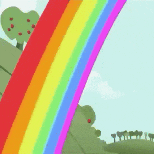 a cartoon pony is holding a gun and shooting a rainbow