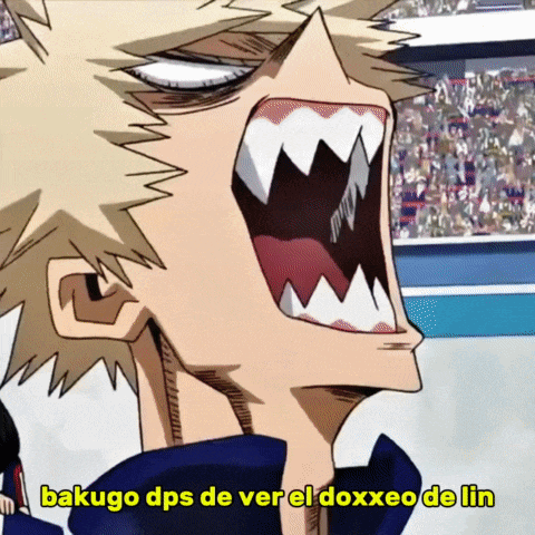 bakugo dps de ver el doxxeo de lin is written in yellow letters