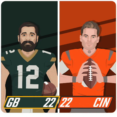 green bay packers player number 12 and cincinnati colts player number 22 are shown