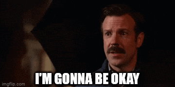 a man with a mustache is making a funny face and says `` i 'm gonna be okay '' .