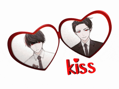 a couple of hearts with the word kiss written on it