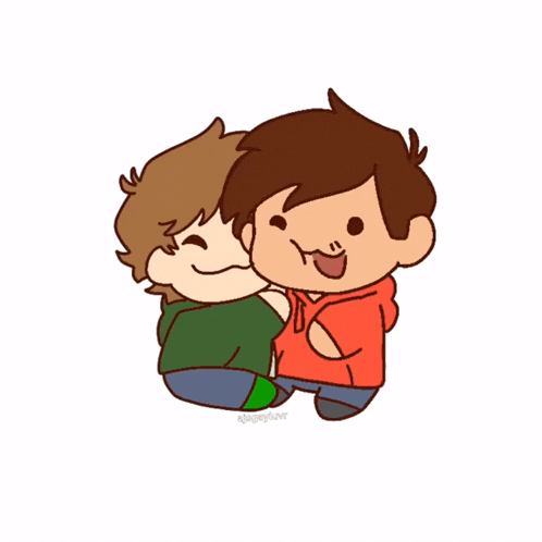 a cartoon of two boys hugging each other with a heart above them