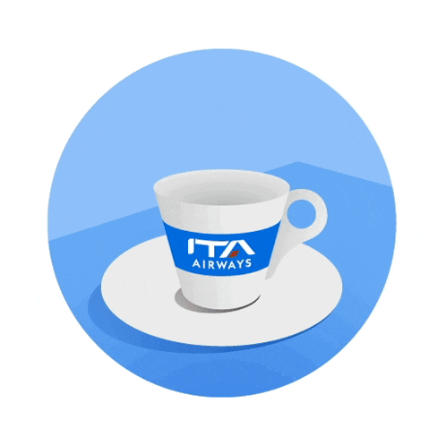 a cup of coffee with ita airways on it