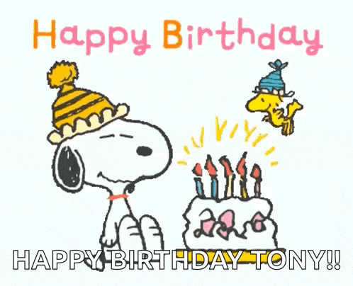 a cartoon of snoopy blowing out candles on a cake