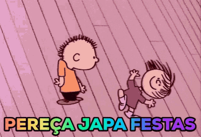 a cartoon of a boy and a girl with the words pereca japa festas