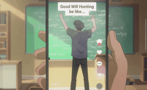 a person holding a cell phone that says good will hunting be like on the screen