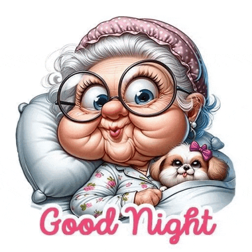 an elderly woman is laying in bed with a dog and a pillow .